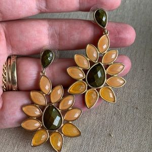 Green and gold jeweled dangle earrings